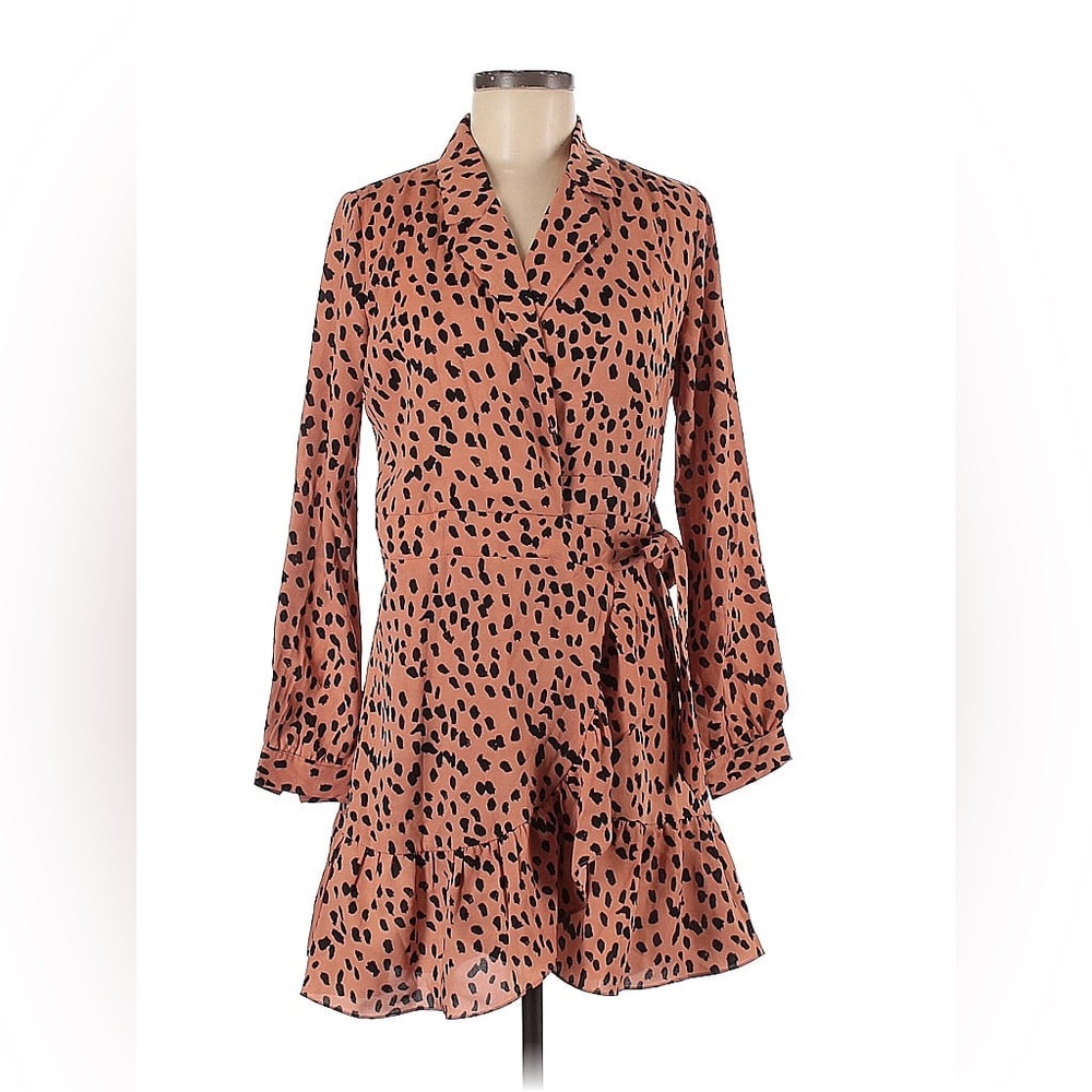 IVIVI Brown Animal Print Wrap Dress M